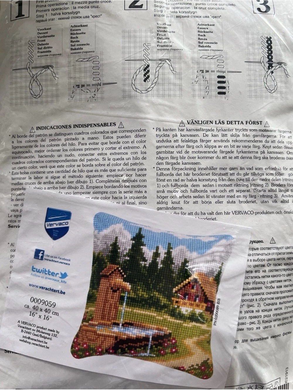Vervaco Village Well Cross Stitch Cushion Kit 16x16 DIY Pillow Kit New